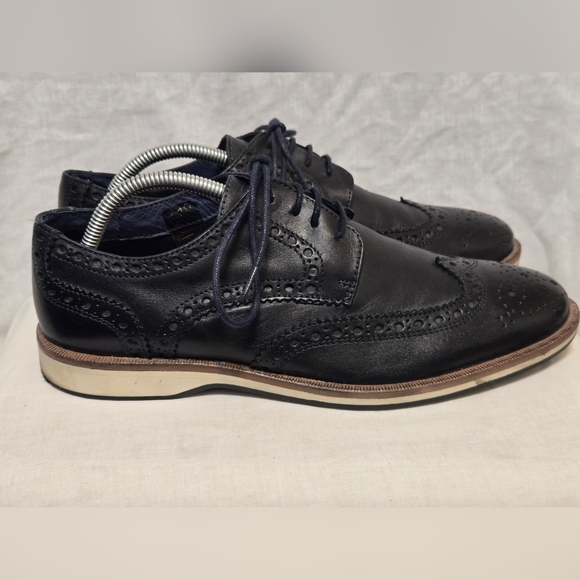 DEVRED 1902 Mens Black Designer Leather Wingtip Oxfords Shoes EUR 42 UK 8 US 9